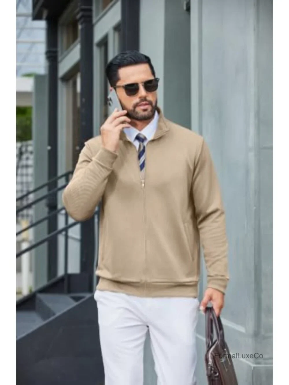 Men's Full Zip Sweatshirt Mock Neck Lightweight Knit Jacket w/ Pockets